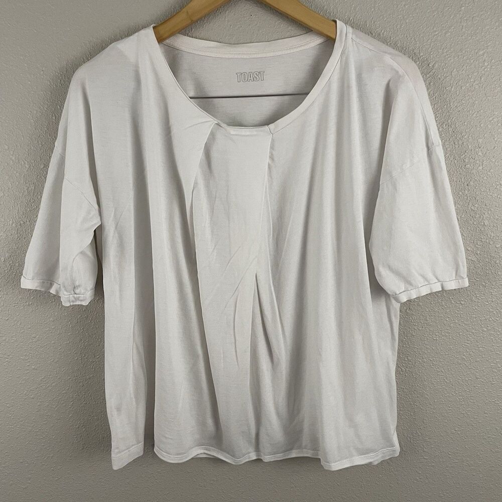 Toast Womens M White Pleat Front Oversized Boxy Cotton T Shirt Blouse